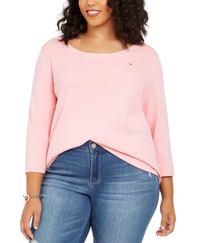 Camiseta Tommy Hilfiger Plus Manga 3/4 Feminina Rosa Tamanho 2XL