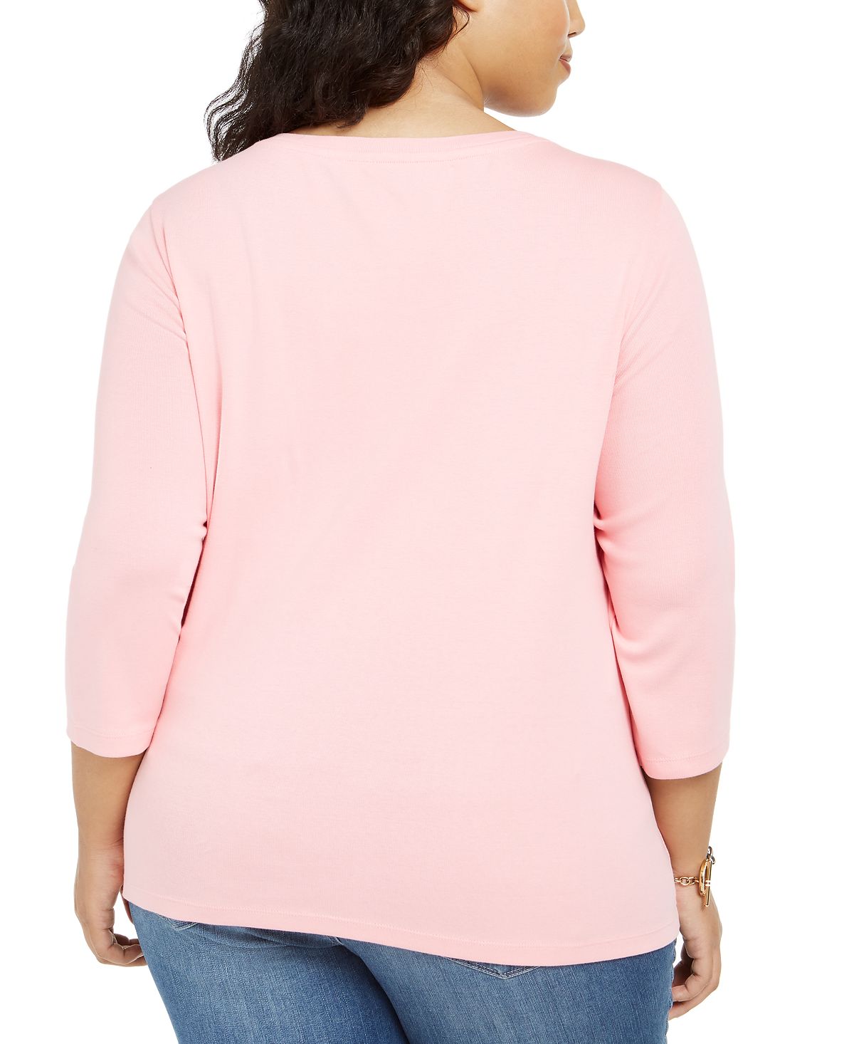 Camiseta Tommy Hilfiger Plus Manga 3/4 Feminina Rosa Tamanho 2XL