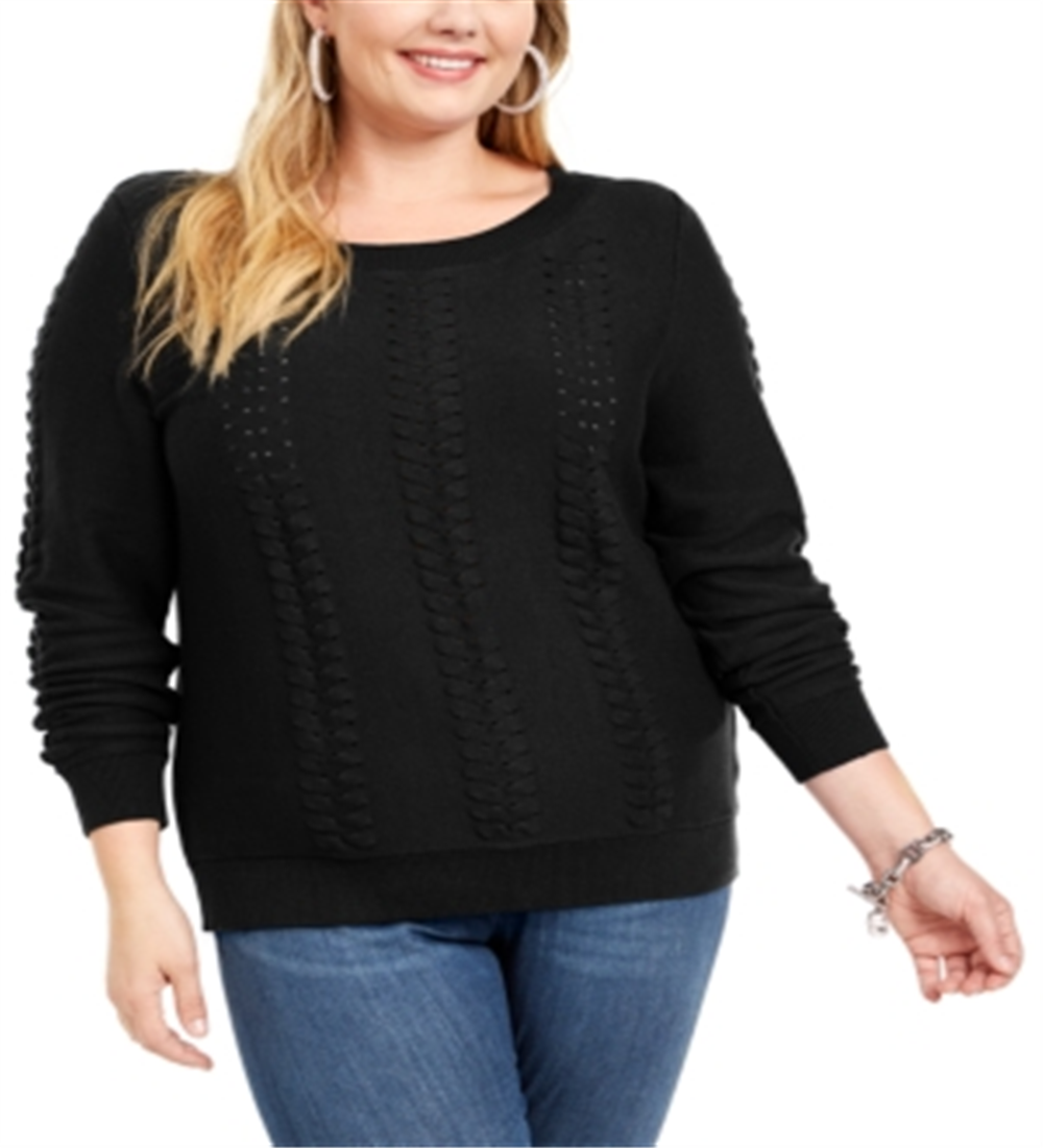 Suéter de tricô trançado feminino Michael Kors, preto, tamanho 3X