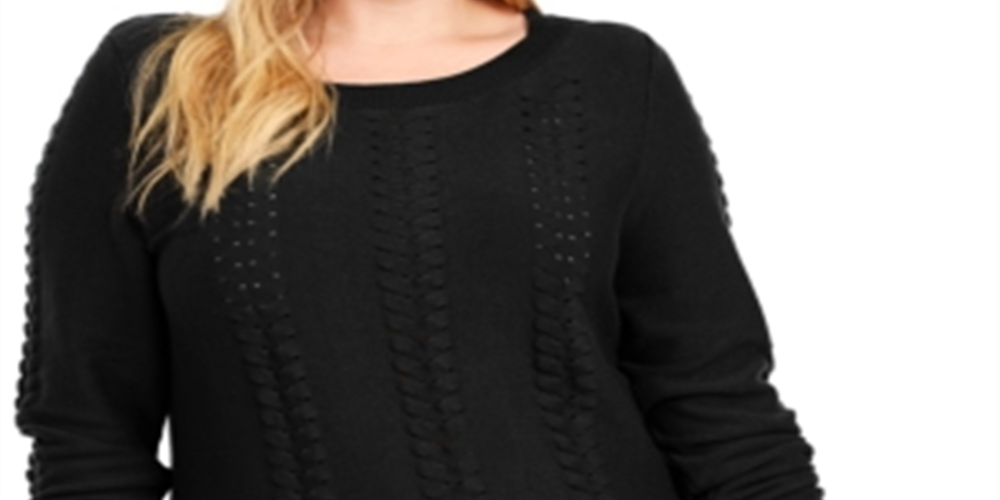 Suéter de tricô trançado feminino Michael Kors, preto, tamanho 3X