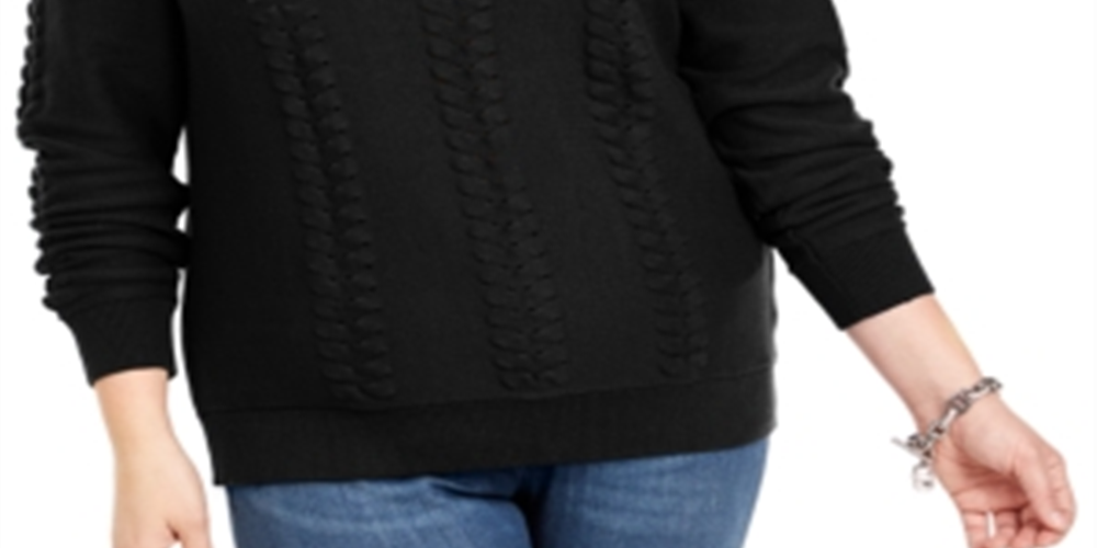 Suéter de tricô trançado feminino Michael Kors, preto, tamanho 3X