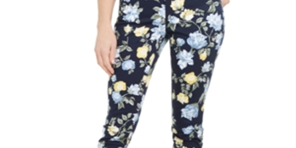 Calça jeans feminina Charter Club Floral Lexington com perna reta, azul, tamanho 16
