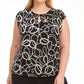Blusa elástica com estampa de buraco de fechadura e manga curta feminina Kasper - preta, tamanho 3X