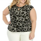 Blusa elástica com estampa de buraco de fechadura e manga curta feminina Kasper - preta, tamanho 3X