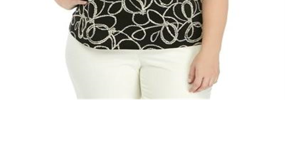 Blusa elástica com estampa de buraco de fechadura e manga curta feminina Kasper - preta, tamanho 3X