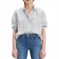 Camisa feminina Levi's listrada de algodão com dois botões, branca, tamanho pequeno