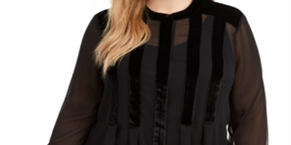 Blusa feminina Alfani de veludo com manga comprida e gola alta, preta, tamanho 0X