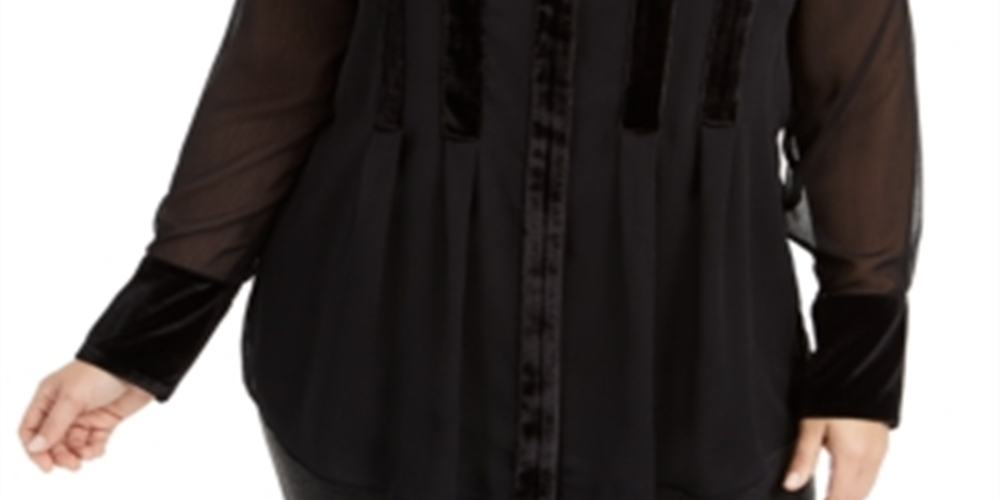 Blusa feminina Alfani de veludo com manga comprida e gola alta, preta, tamanho 0X