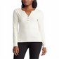 Camiseta feminina Ralph Lauren com decote em V e manga curta Henley, branca, tamanho P/P