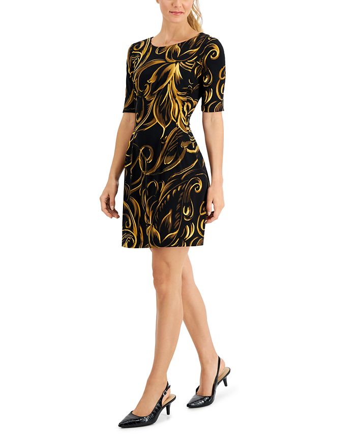 Vestido feminino estampado, justo e evasê, preto, tamanho 4, pequeno