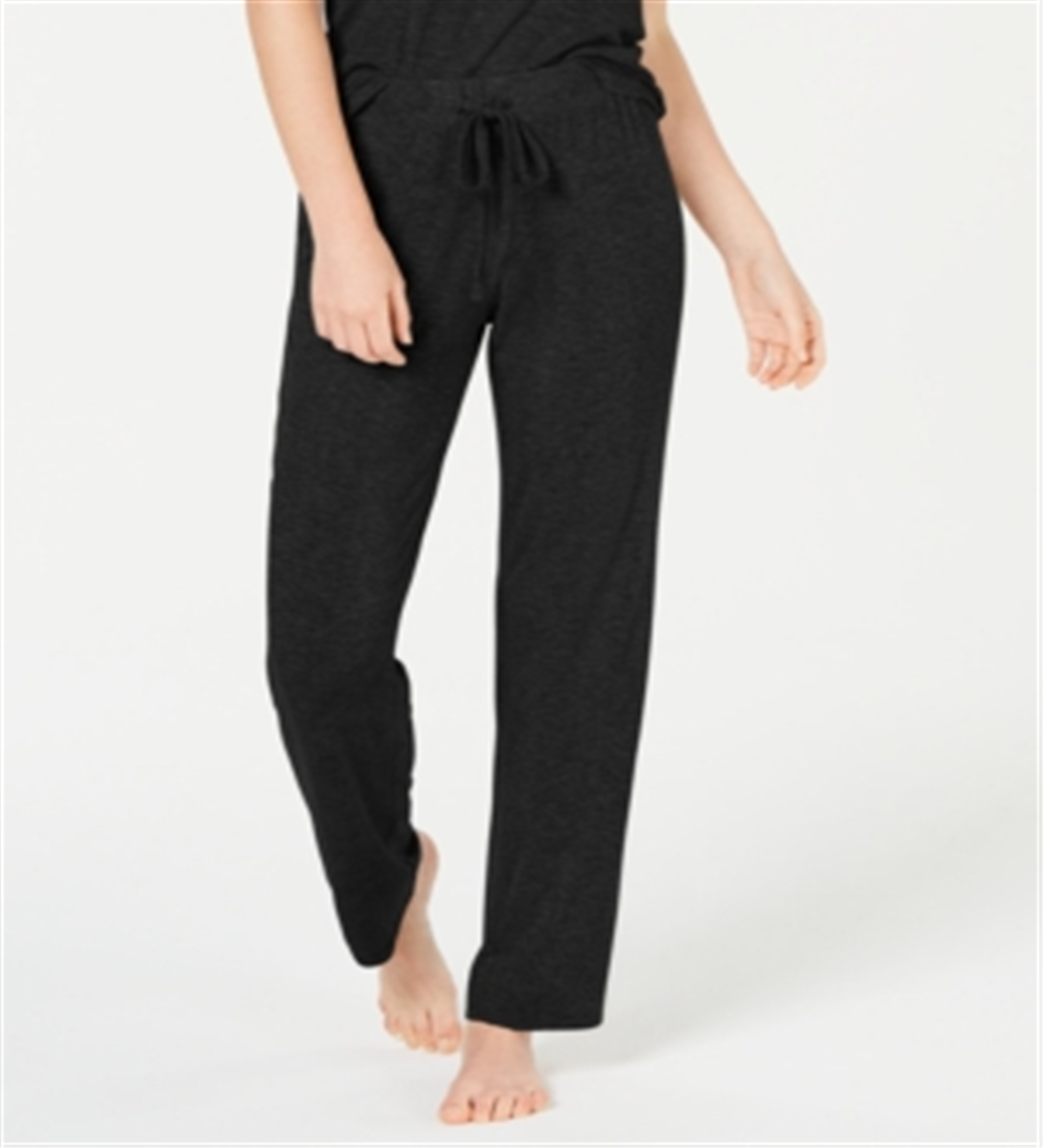 Calça de pijama feminina Alfani em malha canelada ultramacia, preta, tamanho X-S
