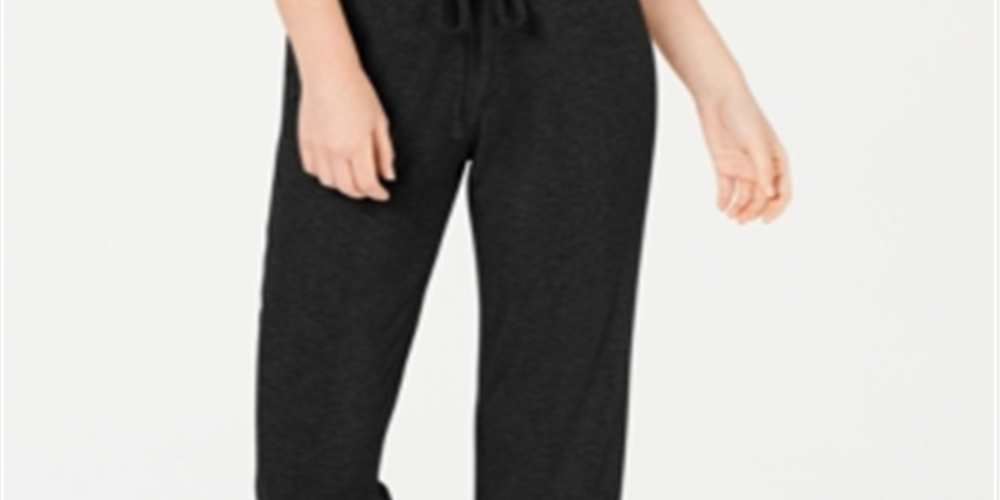 Calça de pijama feminina Alfani em malha canelada ultramacia, preta, tamanho X-S