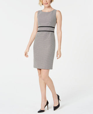 Kasper Geo-Print Contrast-Trim Dress Grey Size 14
