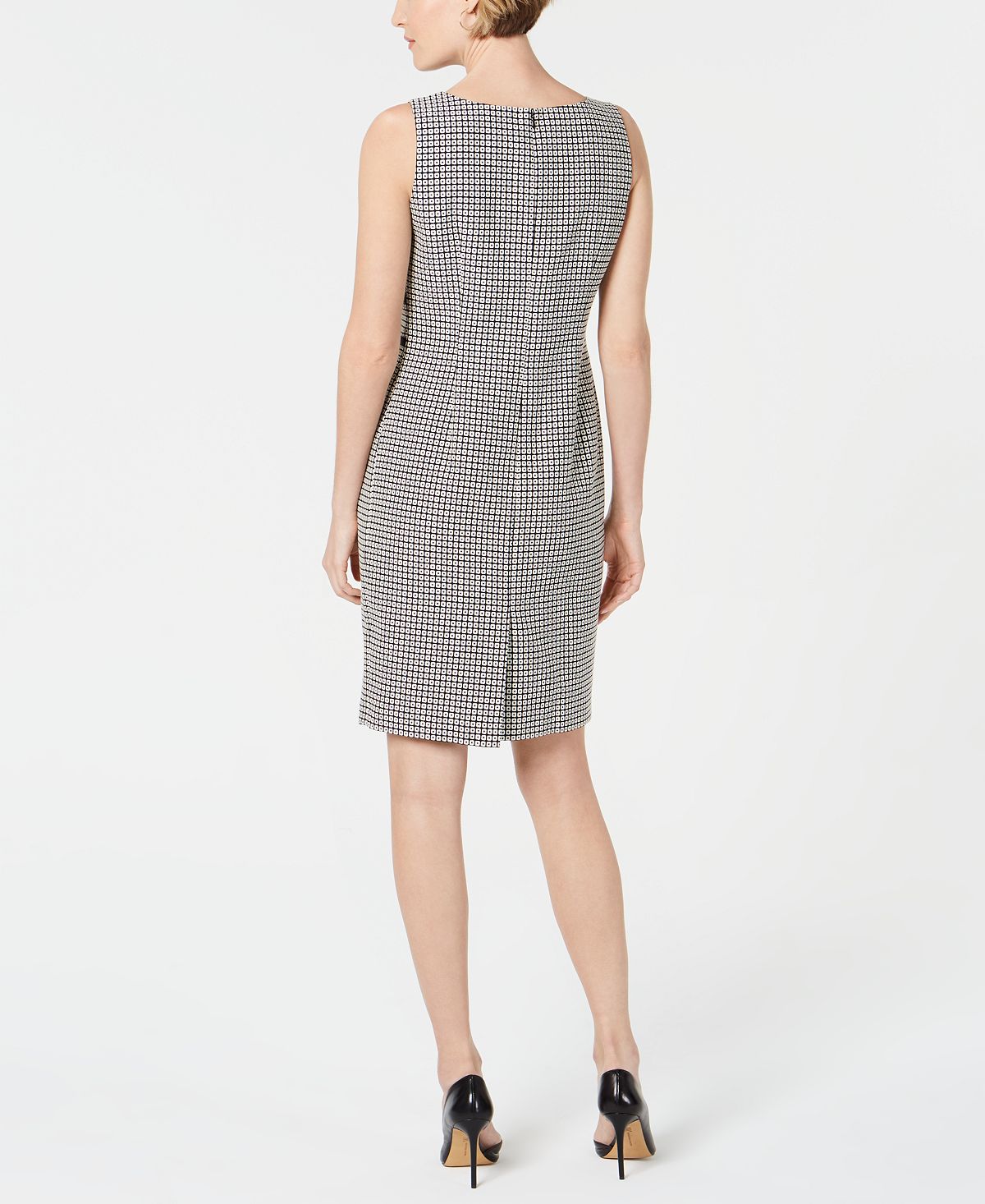 Vestido Kasper Geo-Print com acabamento contrastante, cinza, tamanho 14