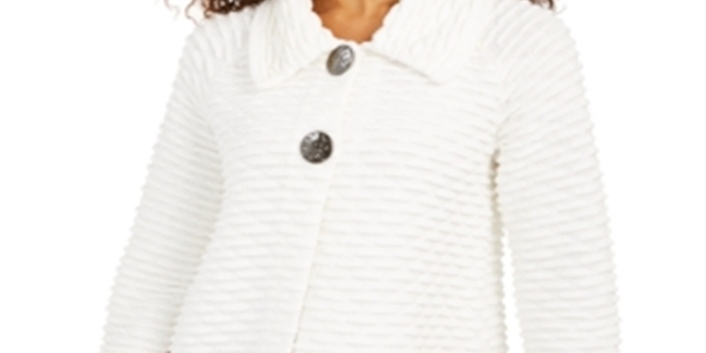 Top texturizado feminino JM Collection com dois botões, branco, tamanho pequeno GG