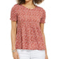 Blusa smocked estampada feminina Style &amp; Co, marrom, tamanho pequeno
