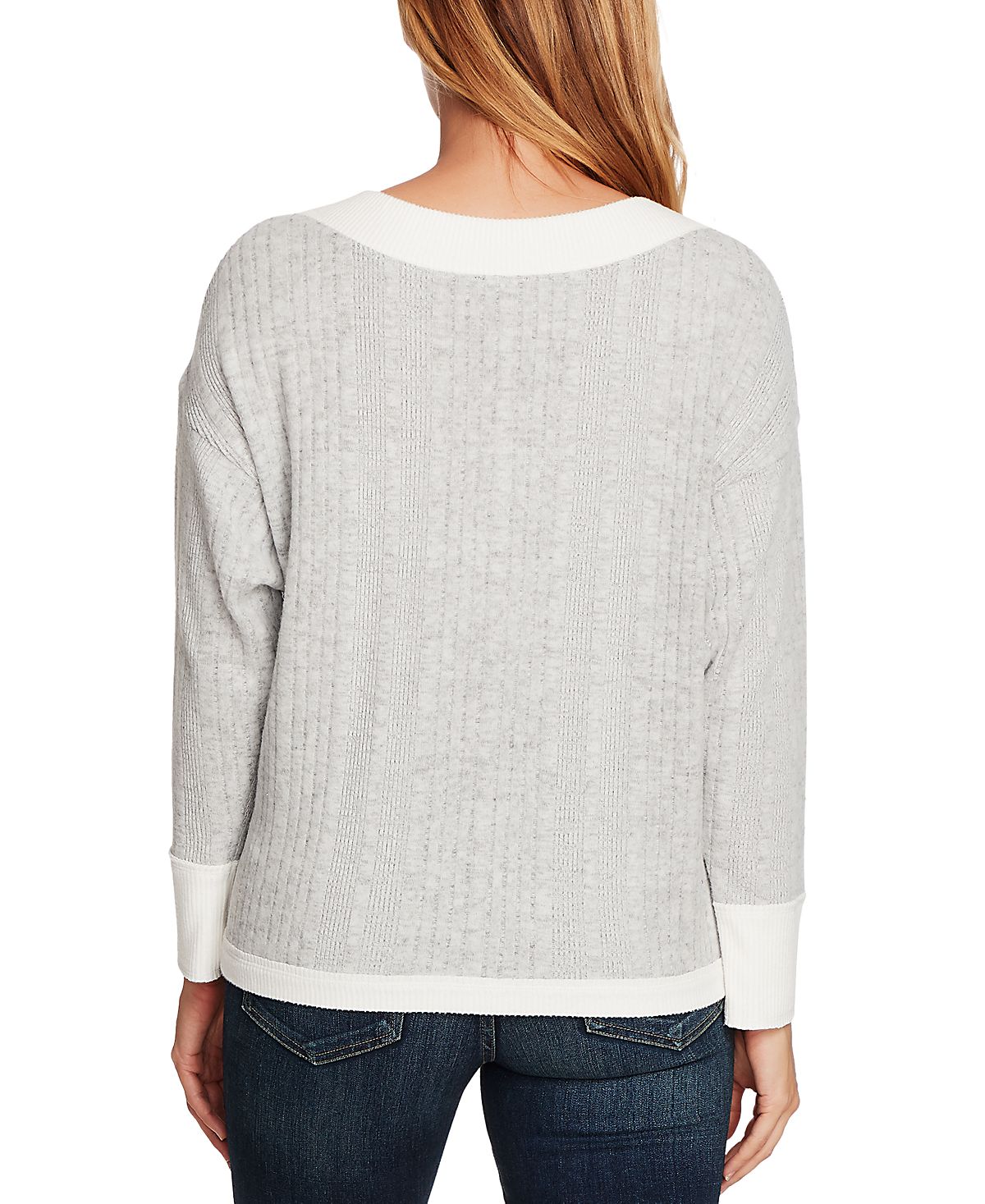 Suéter feminino Vince Camuto com decote em V canelado, branco, tamanho extragrande