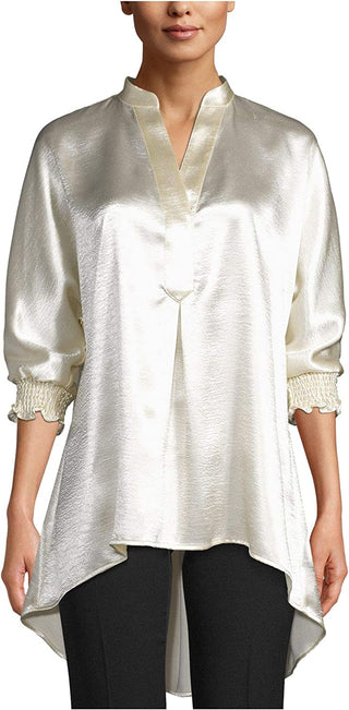 Anne Klein Top Túnica Feminina Cetim Hi Low Dourado Tamanho M