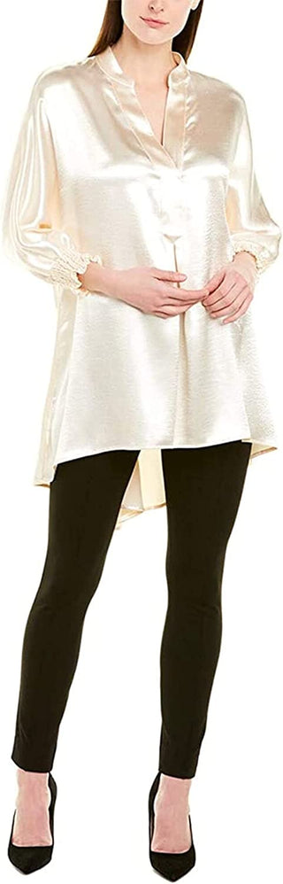 Anne Klein Top Túnica Feminina Cetim Hi Low Dourado Tamanho M