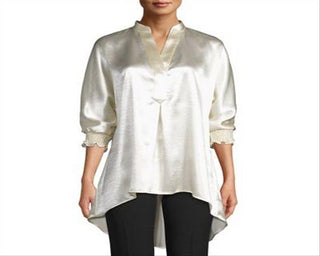 Anne Klein Top Túnica Feminina Cetim Hi Low Dourado Tamanho M