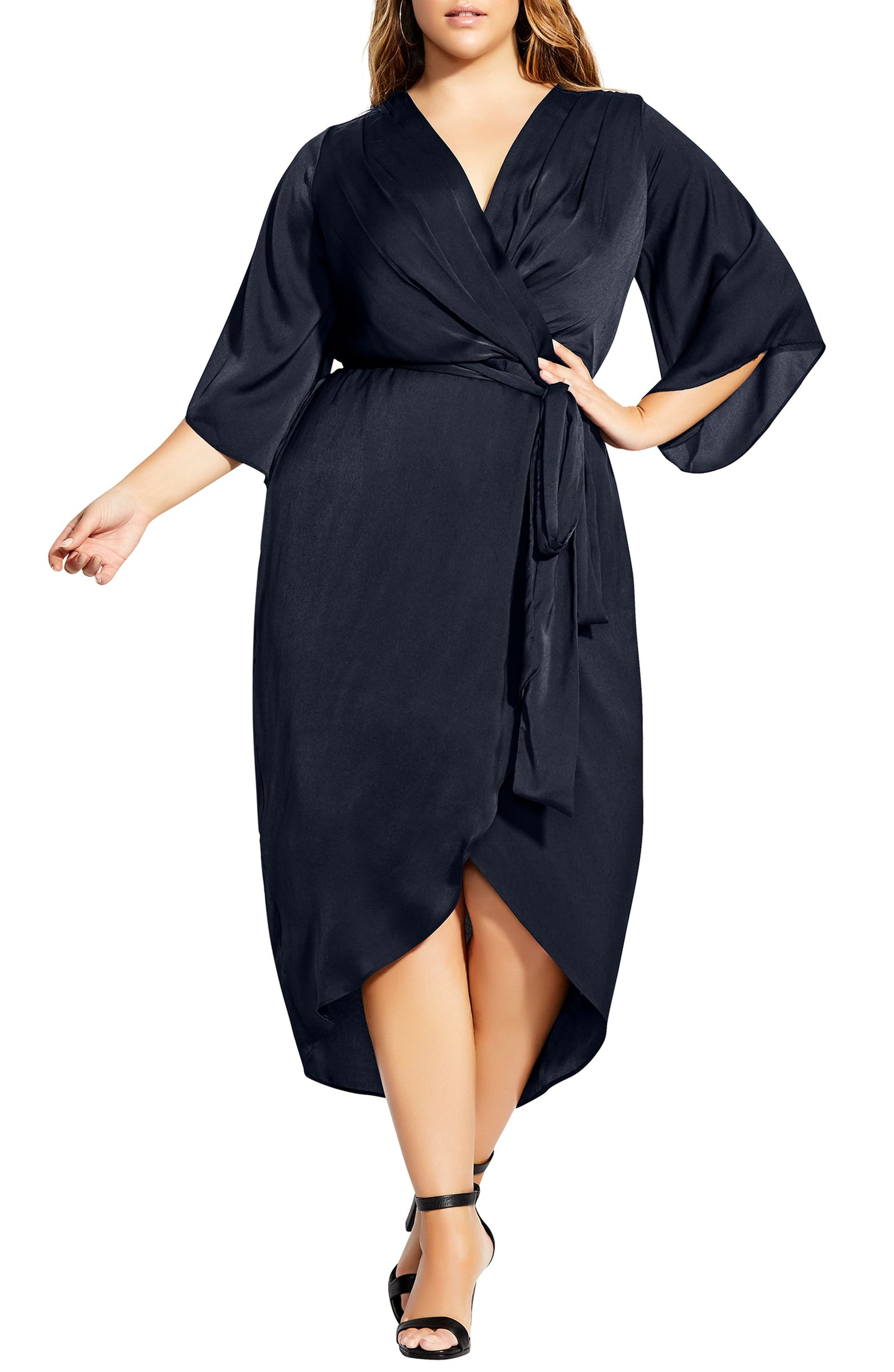 Vestido envelope feminino City Chic OPULENT, preto, tamanho X-S