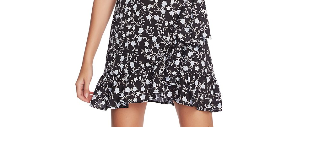 1.STATE Vestido envelope floral romântico feminino preto