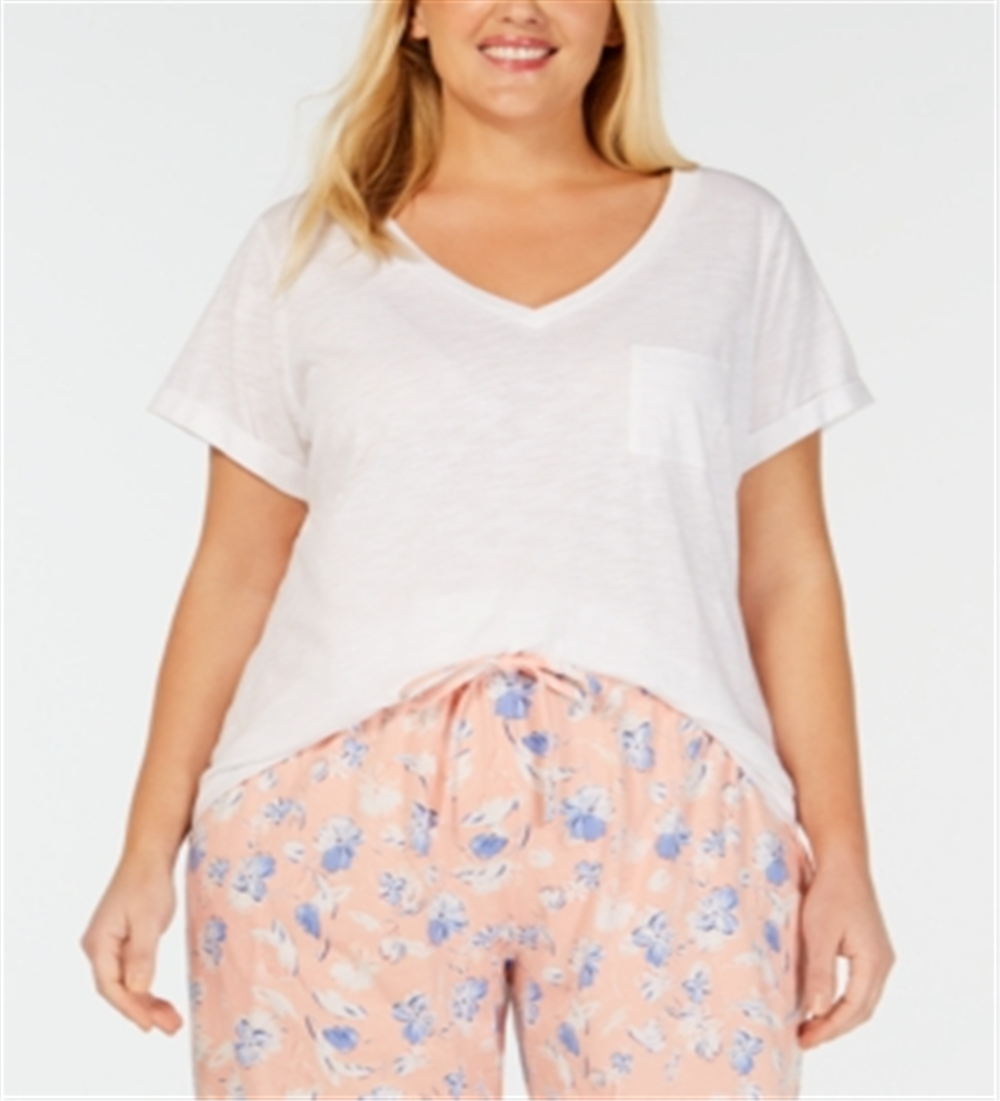 Camisa de pijama feminina de malha de manga curta Charter Club, branca, tamanho 2XL