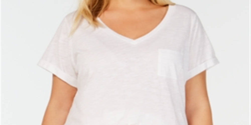 Camisa de pijama feminina de malha de manga curta Charter Club, branca, tamanho 2XL