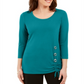Túnica feminina com acabamento em ferragens JM Collection, azul, tamanho médio