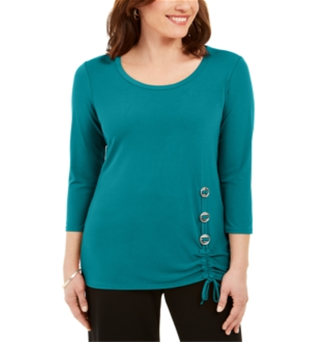 Túnica feminina com acabamento em ferragens JM Collection, azul, tamanho médio