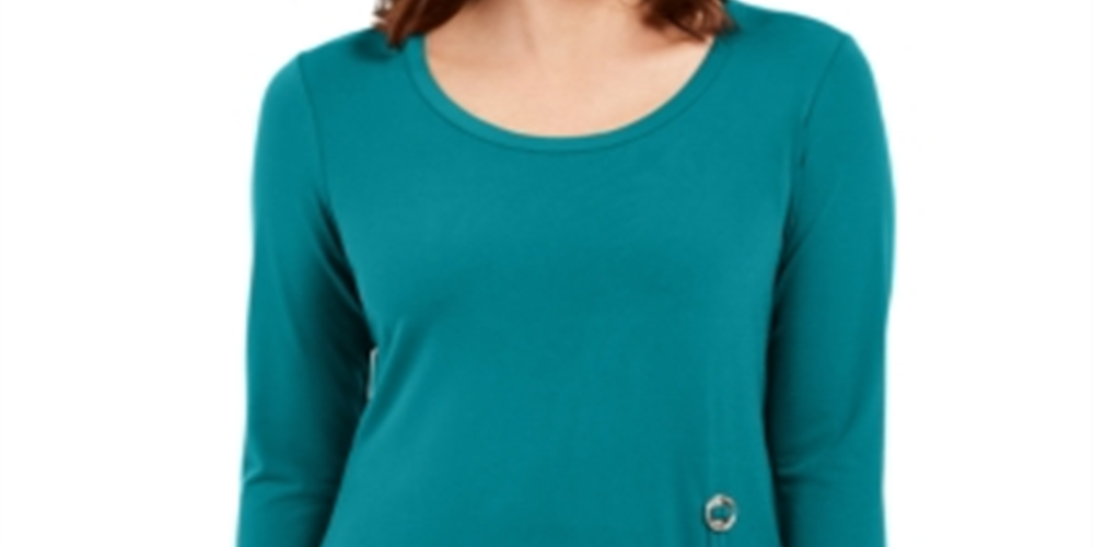 Túnica feminina com acabamento em ferragens JM Collection, azul, tamanho médio
