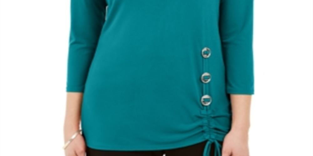 Túnica feminina com acabamento em ferragens JM Collection, azul, tamanho médio