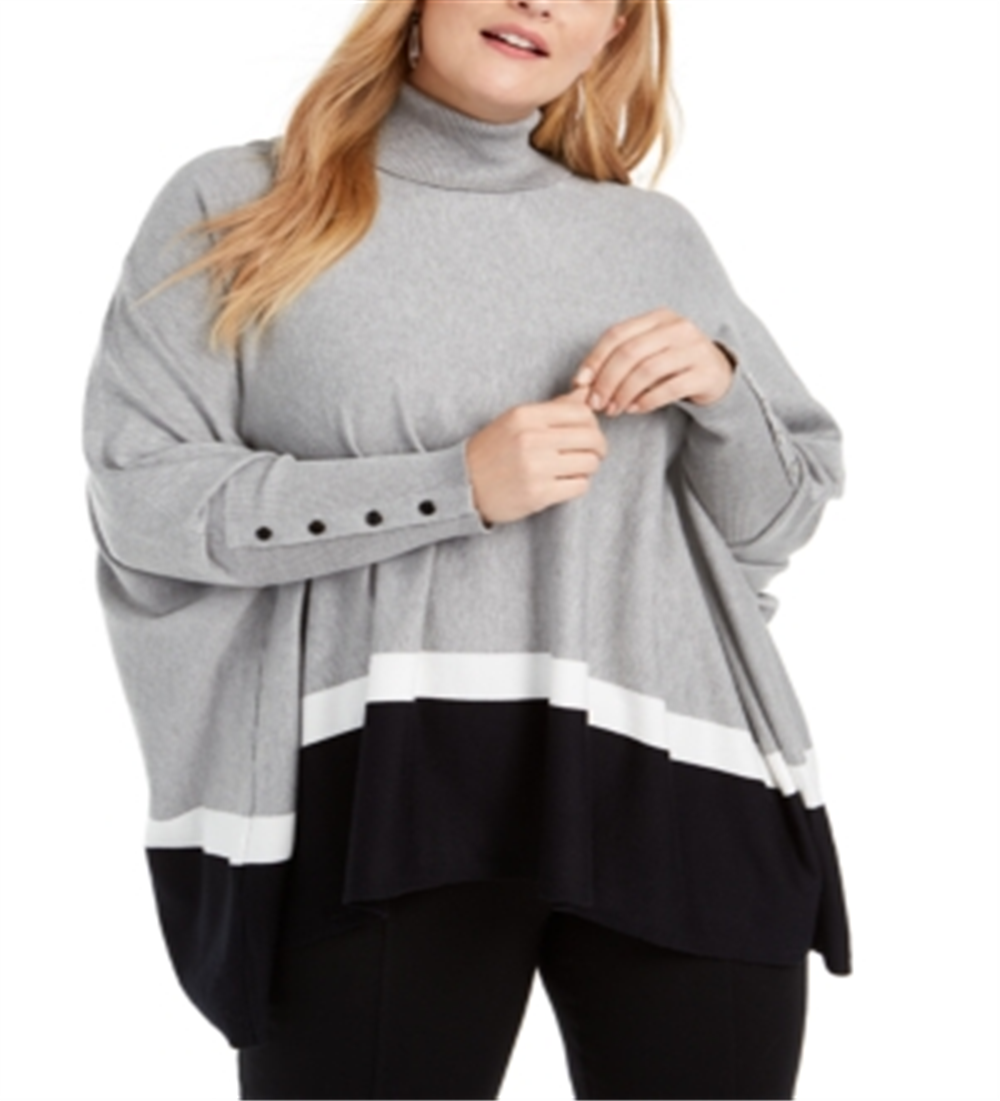 Poncho Alfani Plus Colorblock Feminino Cinza Tamanho 1X