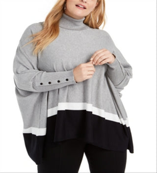 Poncho Alfani Plus Colorblock Feminino Cinza Tamanho 1X