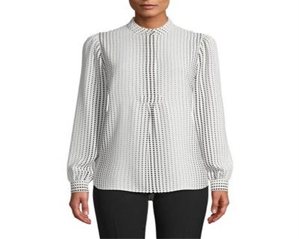 Túnica feminina Anne Klein de manga comprida com bolinhas, branca, tamanho P