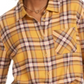 Blusa curta feminina Ultra Flirt com gola xadrez, tamanho médio, amarela