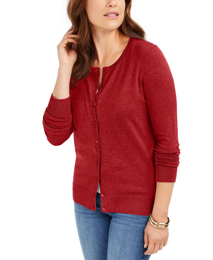Cardigan feminino de manga comprida com botões frontais Charter Club, vermelho, tamanho XS