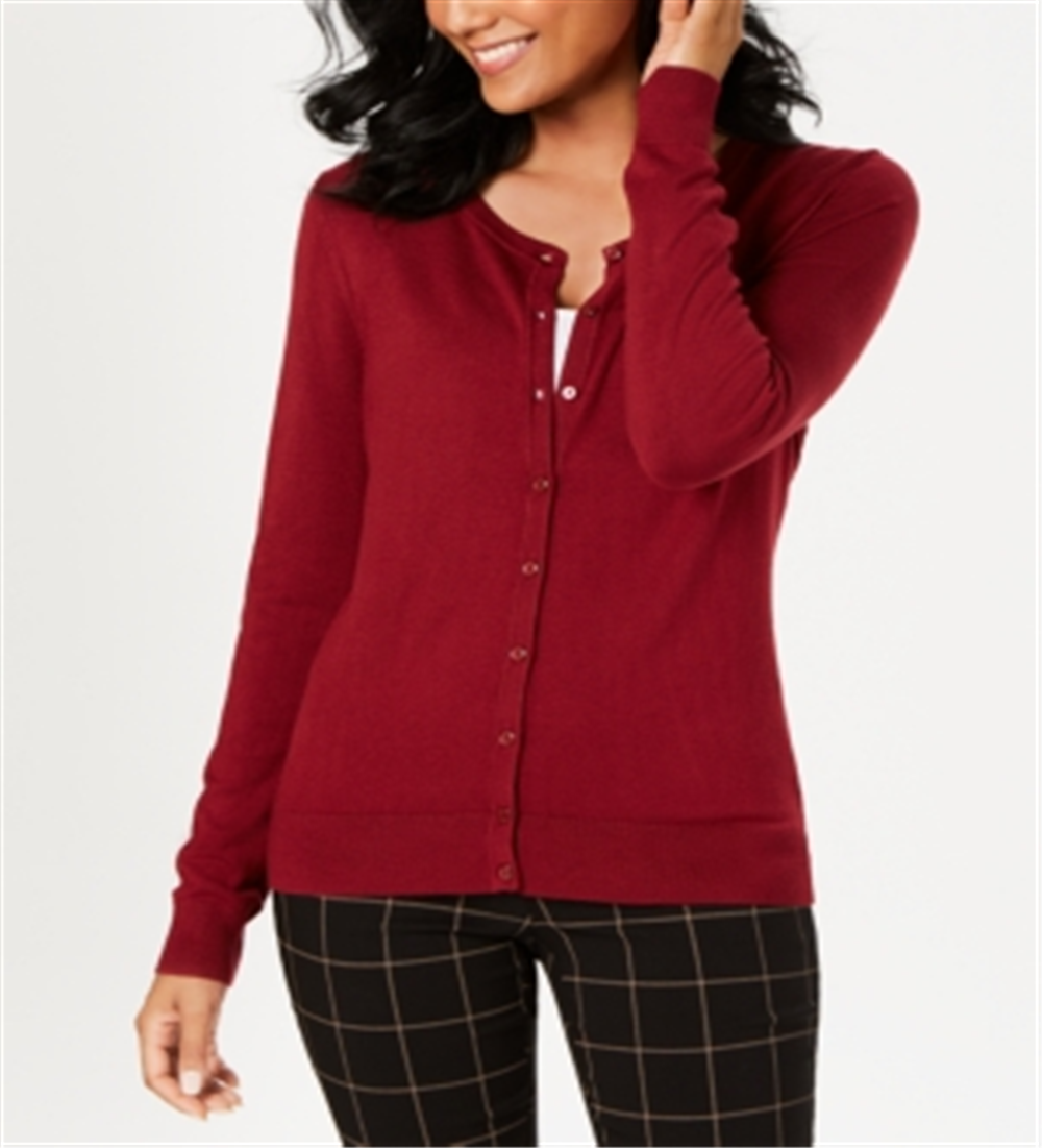 Cardigan feminino de manga comprida com botões frontais Charter Club, vermelho, tamanho XS