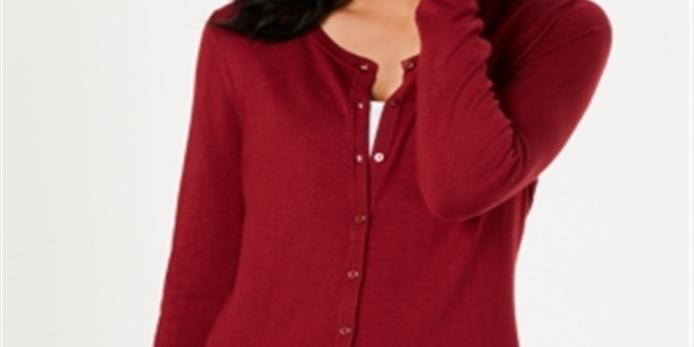 Cardigan feminino de manga comprida com botões frontais Charter Club, vermelho, tamanho XS