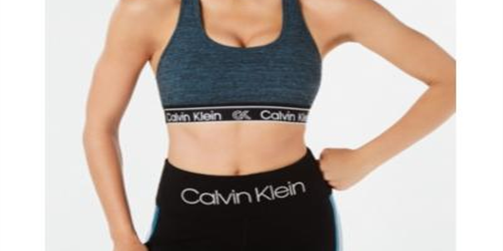 Sutiã esportivo Calvin Klein feminino com alças finas e decote em V, tamanho grande, verde