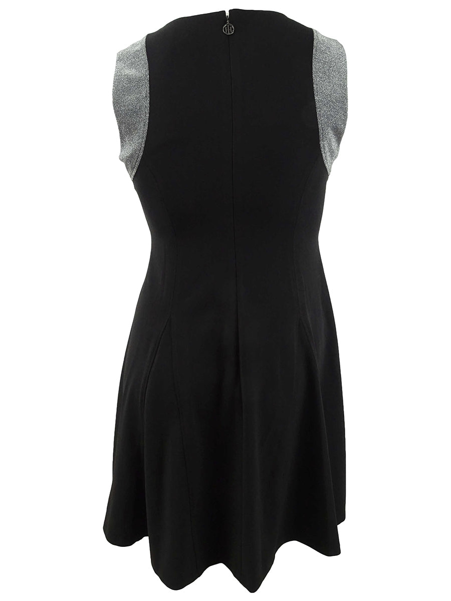 Vestido flare Tommy Hilfiger feminino, corte metálico fosco, preto, tamanho 12