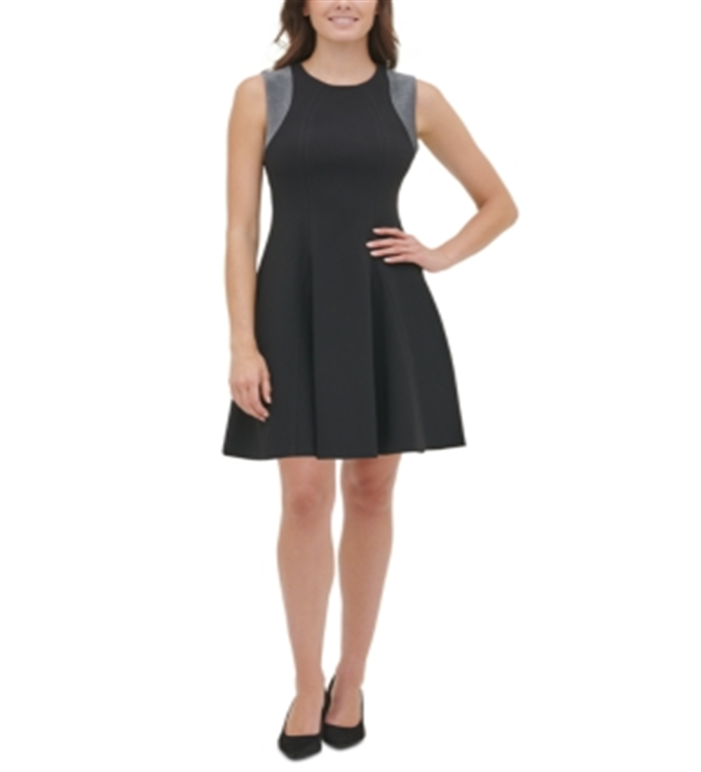 Vestido flare Tommy Hilfiger feminino, corte metálico fosco, preto, tamanho 12