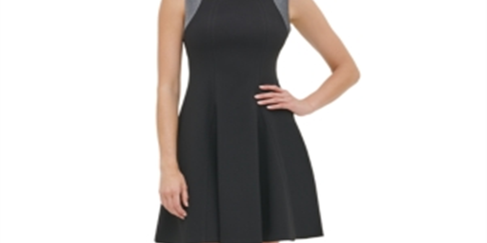 Vestido flare Tommy Hilfiger feminino, corte metálico fosco, preto, tamanho 12
