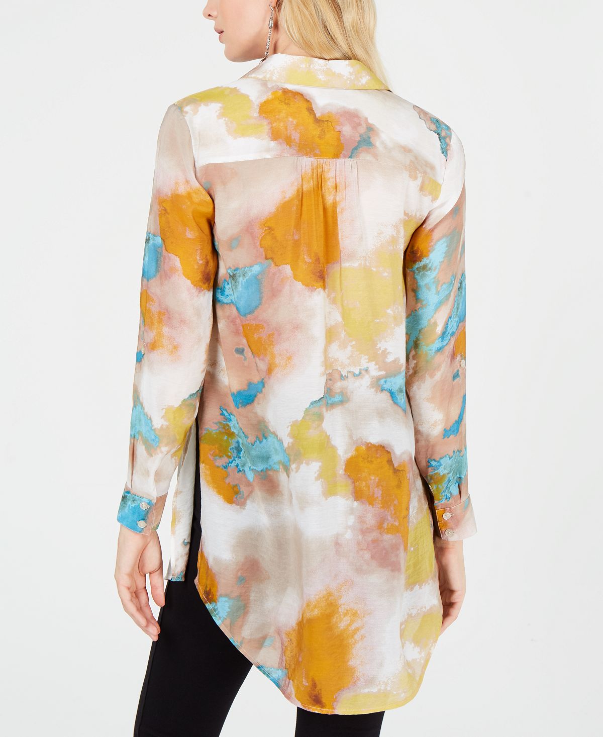 Blusa túnica feminina Petite Watercolor da INC International Concepts, marrom, tamanho Petite S