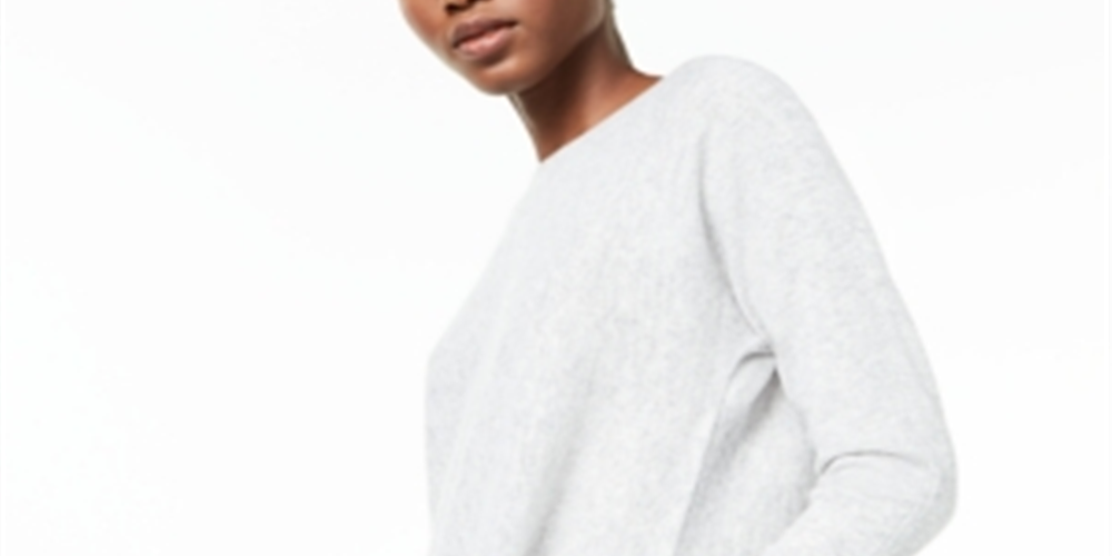 Suéter feminino Charter Club Pure Cashmere manga comprida cinza tamanho pequeno P