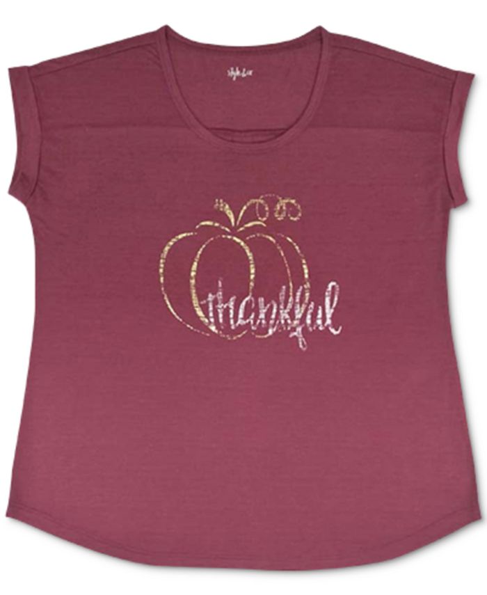 Camiseta feminina com estampa de agradecimento Style &amp; Co - vermelha, tamanho médio