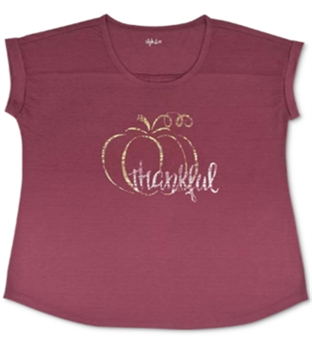 Camiseta feminina com estampa de agradecimento Style &amp; Co - vermelha, tamanho médio