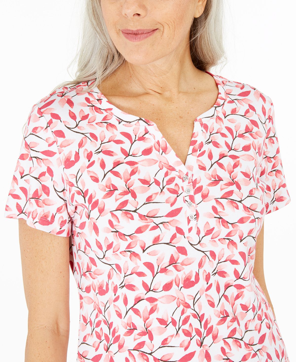 Karen Scott Top Henley Estampado Feminino Rosa Tamanho Médio