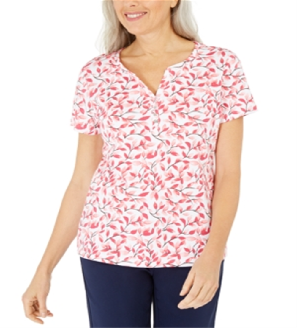 Karen Scott Top Henley Estampado Feminino Rosa Tamanho Médio