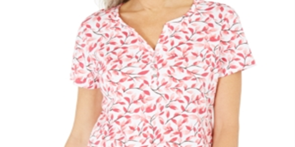 Karen Scott Top Henley Estampado Feminino Rosa Tamanho Médio